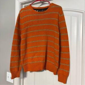 Vintage GAP Sweater Mens Large Orange Striped Crewneck Wool Blend Hong Kong 90s